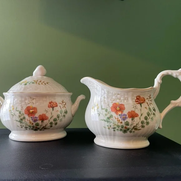 Discontinued Mikasa Margaux Floral Cream and Sugar Set - Picture 1 of 6